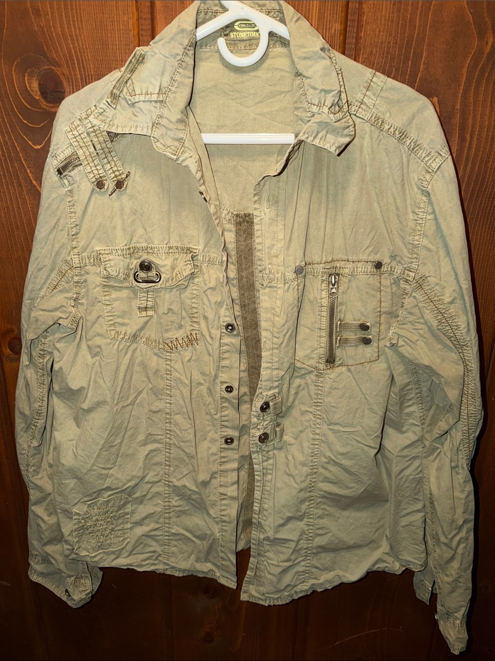 Stonebridge Lightweight Military-Style Button Shirt Jacket - Light Olive